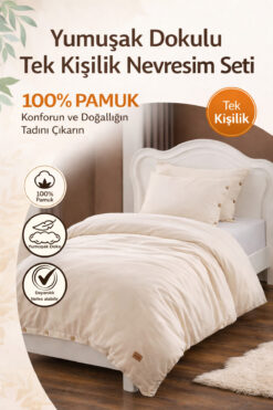 WEXSA %100 Pamuk Doğal Yıkamalı Kumaş Natural Boyasız Tek Kişilik Kahverengi Düğmeli Nevresim Seti