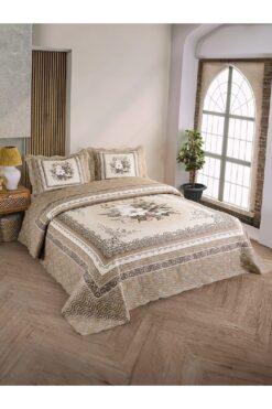 Örtüm Beste Kahve Çift Kişilik Microfiber Kapitone Yatak Örtüsü