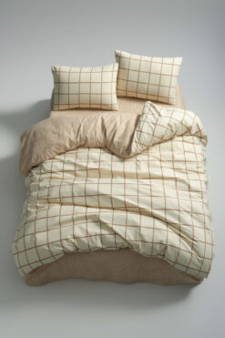 Lotusline Bej Minikaro Nevresim Seti Çift Kişilik