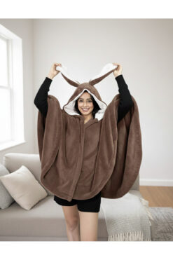ethra Kadın Wellsoft Tavşan Kulaklı Kapüşonlu Oversize Giyilebilir TV Battaniyesi