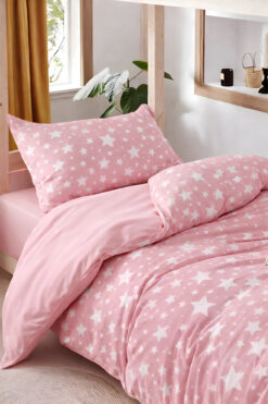 remtex Yıldız Desenli Kız Çocuk Nevresim Takımı – Pudra Pembe, Tek Kişilik, 3 Parça