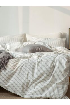 CAQQA Çizgili White Striped Çocuk ve Genç Tek Kişilik Pamuk Lastikli Nevresim Takımı