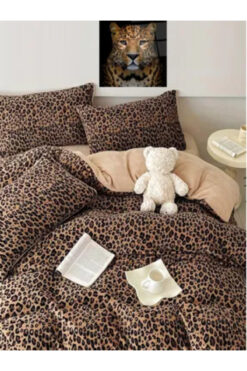 Sheri Home Jersey Golden Kare Çizgi Çarşafı Lastikli Çİft Kişilik Nevresim Takımı BEJ0210639