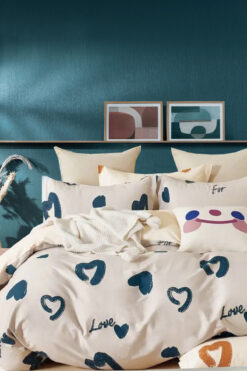 İQON Lastikli Çarşaflı Nevresim Takımı Çift Kişilik Amore Petrol