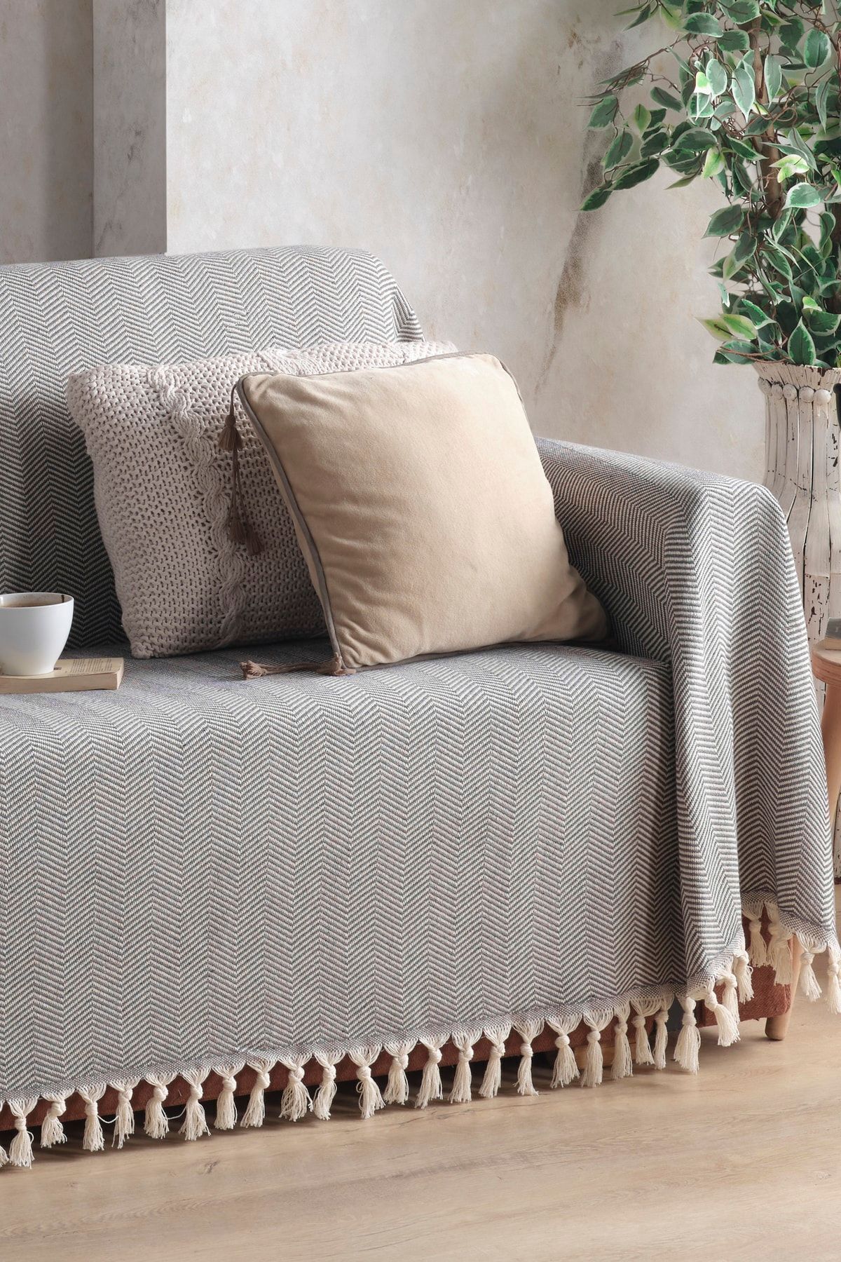 LADYNİL Naturel Koltuk Örtüsü Kolları Kaplayan Antrasit 180x300 - Görsel 2