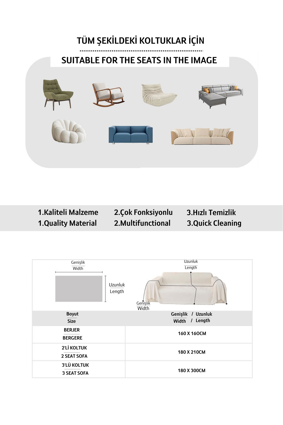 LADYNİL Naturel Koltuk Örtüsü Kolları Kaplayan Antrasit 180x300 - Görsel 3