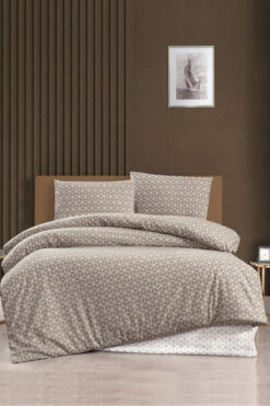 Taç Kristal Çift Kişilik Terry Cotton Puzzle Kahve Nevresim Takımı