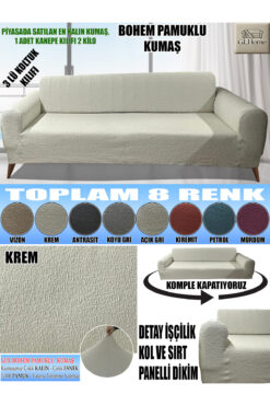 Home LUX BOHEM PAMUKLU KUMAŞ KOLTUK-KANEPE KILIFI 3LÜ KOMPLE GİYDİRME KALIN VE DAYANIKLIDIR