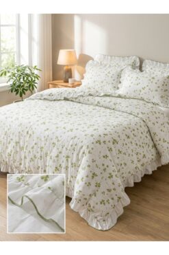 BESTİNA GOLD TEK Kişilik Nevresim Seti %100 Pamuklu Süs Overloklu Fırfırlı