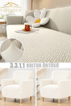 uzhanem 3+3+1+1 Streç Lastikli Esnek Yıkanabilir Jakarlı Koltuk Örtüsü Takımı – tuğla Desen Koltuk Kılıfı