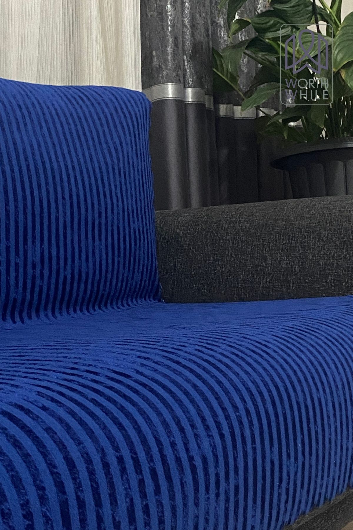 coverbox Kaymaz Taban Süngerli Kadife Koltuk - Çekyat Örtüsü 170x210 petrol-mavisi