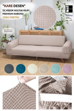 Faiend Likrali Esnek 3 Kişilik Vizon Lastikli Kanepe Örtüsü | Lastikli Koltuk Örtüsü | koltuk kılıfı
