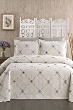 miar home perde tekstil Çift Kişilik Nakışlı Yatak Örtüsü Seti – 2 Adet Yastık Kılıfı Dahil 250 x 260