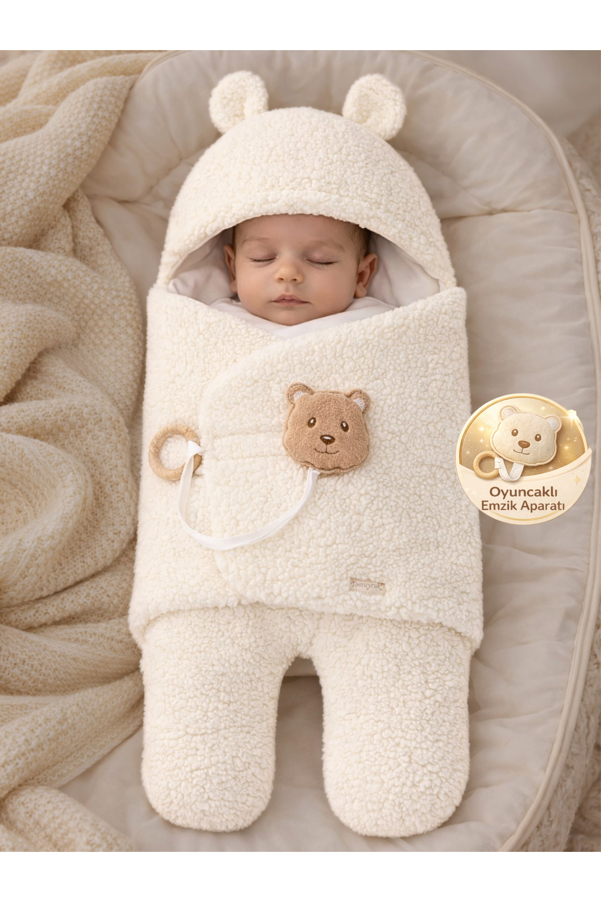Tomuycuk Welsoft Pelüş Bebek Kundak Battaniyesi Ayaklı Uyku Tulumu | Kışlık Kalın Mont | 0-12 Ay Yenidoğan