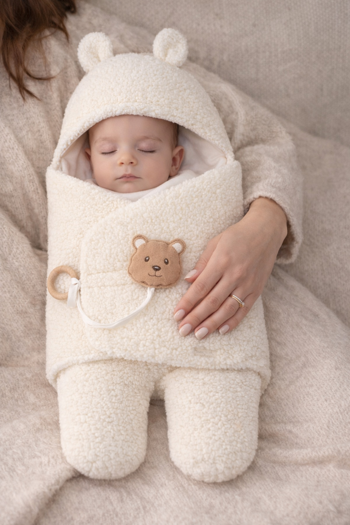 Tomuycuk Welsoft Pelüş Bebek Kundak Battaniyesi Ayaklı Uyku Tulumu | Kışlık Kalın Mont | 0-12 Ay Yenidoğan - Görsel 2