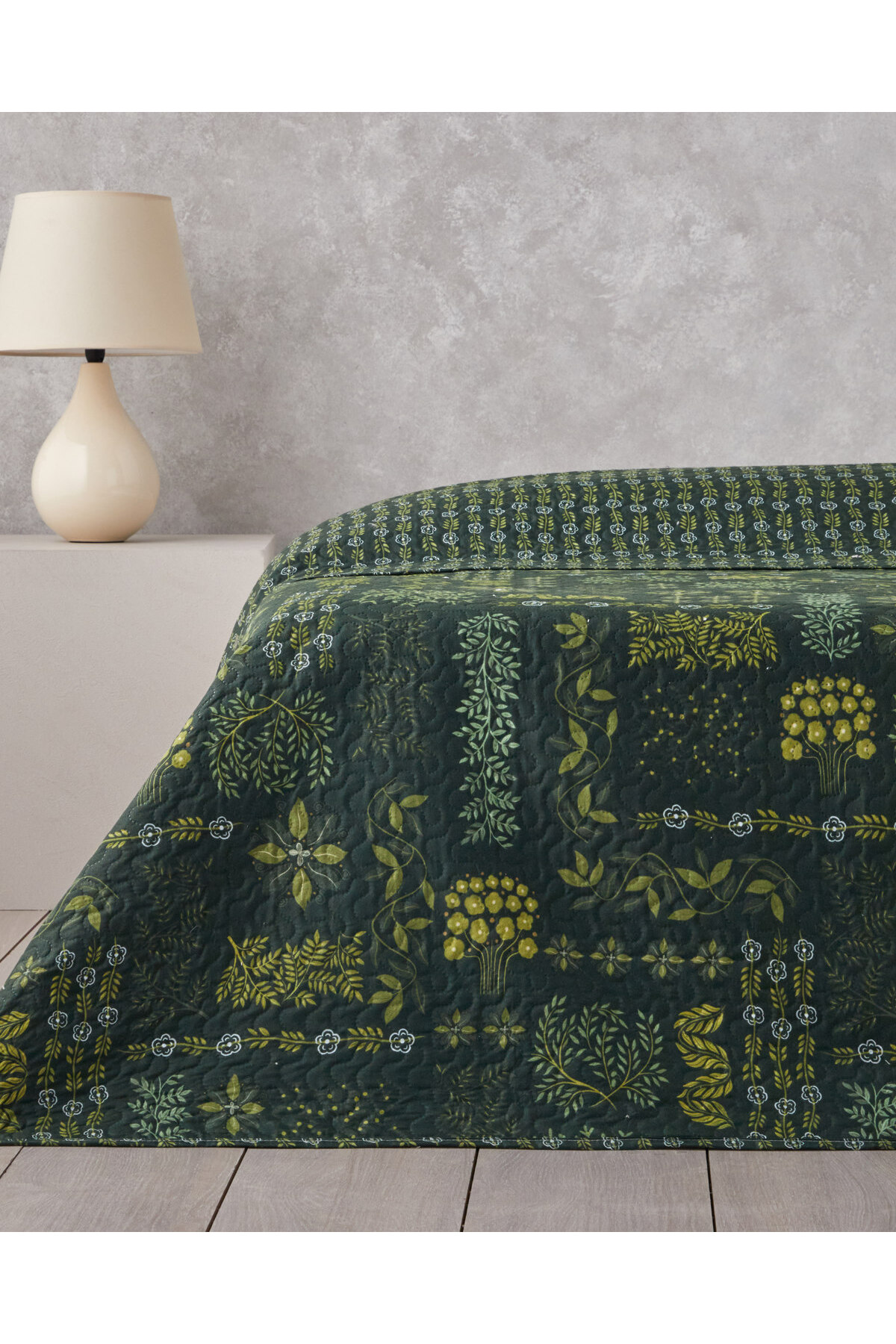 English Home Tendril Bloom Çift Kişilik Çok Amaçlı Örtü 200x220 cm Yeşil - Görsel 3