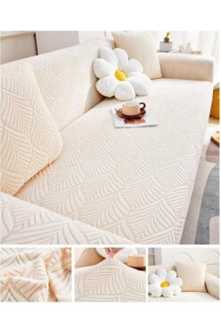 ARİFE HOME Yaprak desen 3 Kişilik Krem Lastikli Kanepe Örtüsü | Lastikli Koltuk Örtüsü | koltuk kılıfı