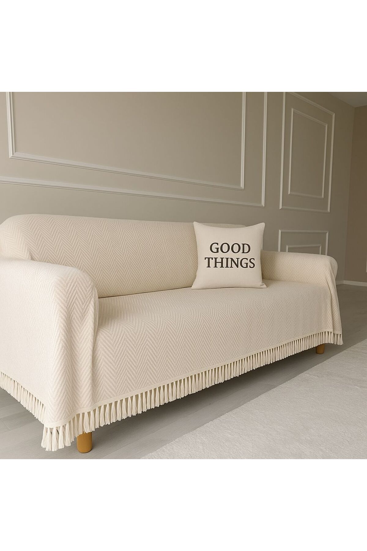 Genel Markalar Berlina Koltuk Örtüsü Kaymaz Kumaş Özelliği 180 X 200 Cm KoyuEkruPiKE8882199 - Görsel 3