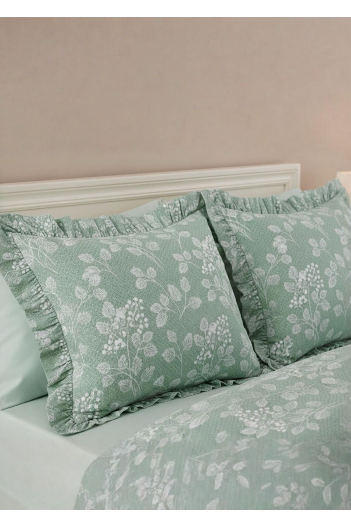 Uçkan home %100 Pamuk Mint Yeşili Flora Fırfırlı Çift Kişilik Nevresim Seti - Görsel 3