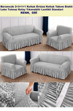 ARTUÇ Bürümcük Koltuk Kanepe Örtüsü Takımı Lastikli Etekli Koltuk Kanepe Kılıfı 3+3+1+1 Standart