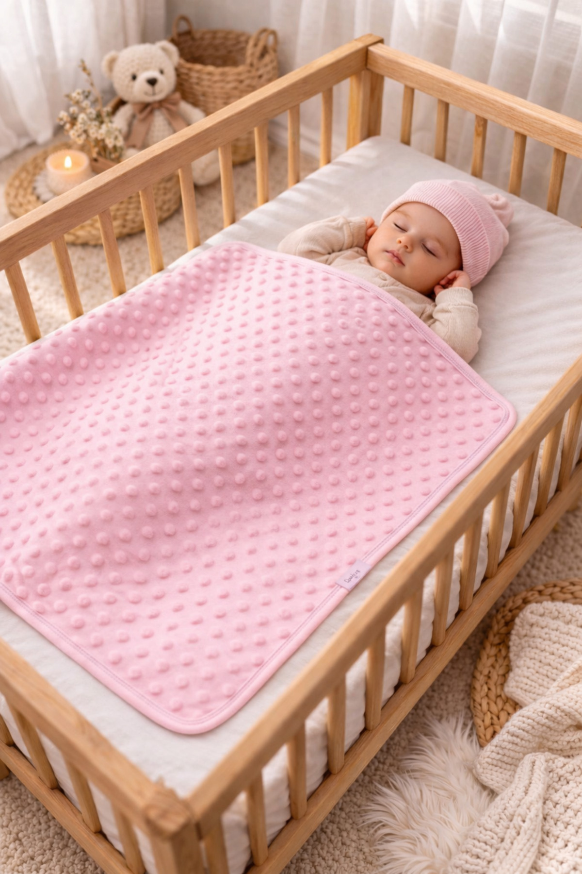 Bebella Pembe Nohut Çift Kat Kız Bebek Battaniyesi Kundağı %100 Pamuklu Çok Amaçlı Örtü Mevsimlik 90x85cm