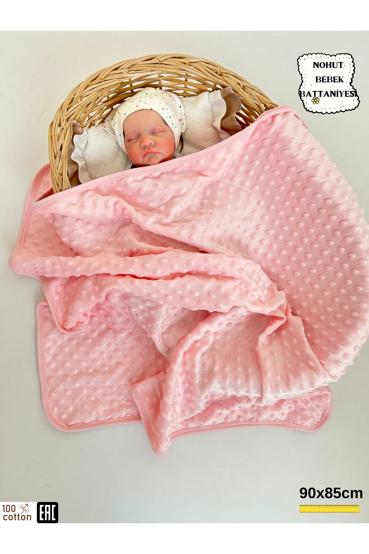 Bebella Pembe Nohut Çift Kat Kız Bebek Battaniyesi Kundağı %100 Pamuklu Çok Amaçlı Örtü Mevsimlik 90x85cm - Görsel 2