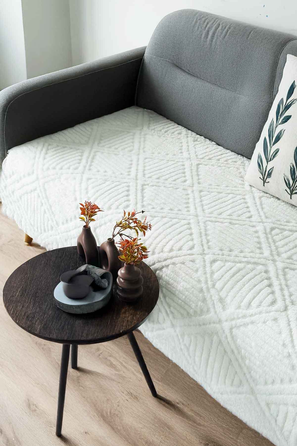 Decomia Home Hilda Oturma Yerini Kapatan Kabartmalı Yumuşak Tüylü Koltuk Örtüsü Koltuk Şalı (100X220cm)