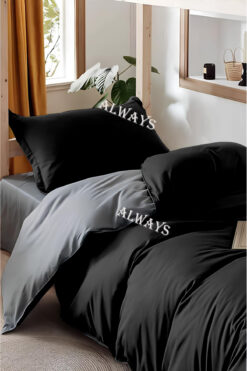 Always Çarşafı Lastikli Çift Taraflı Tek Kişilik Nevresim Takımı Siyah-gri