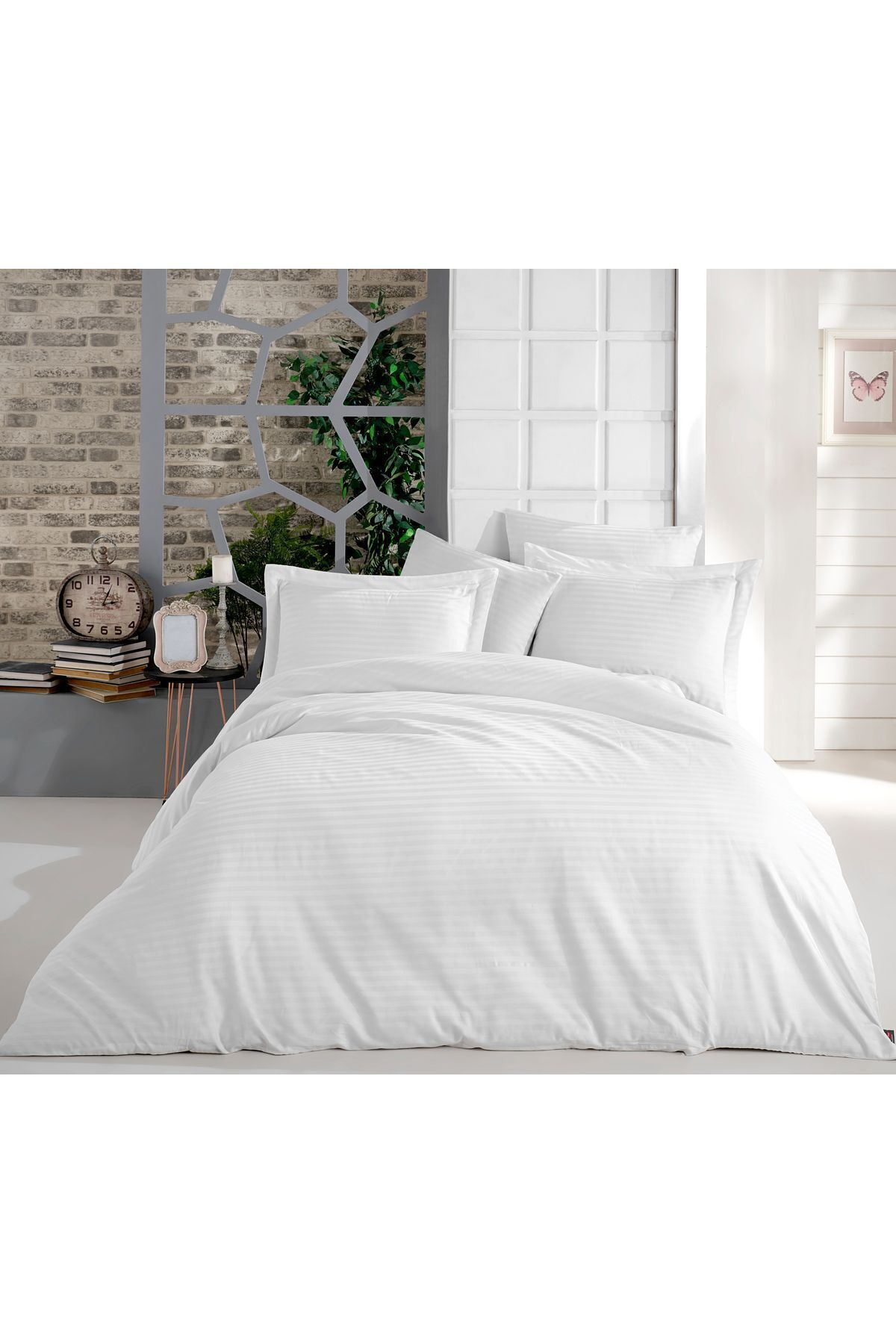 MyStory Home Lastikli Çarşaflı Çift Kişilik Nevresim Takımı Saten Beyaz - Görsel 2