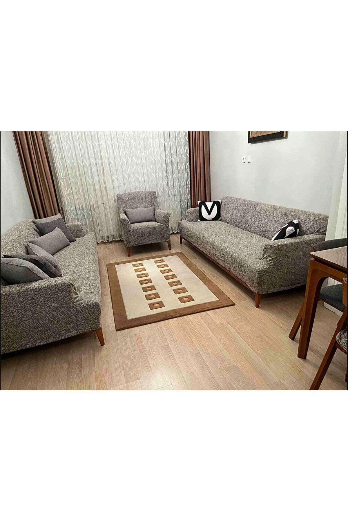 Faiend Jakarlı 3 3 1 1 Lastikli Kanepe Örtüsü | Lastikli Koltuk Örtüsü | Koltuk Kılıfı Takımı - Görsel 3