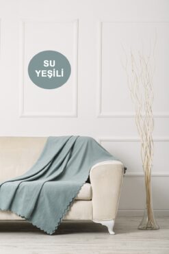 VELERDE HOME Velerde Su Yeşili Şönil Çift Taraflı Çekyat Koltuk Örtüsü Şalı