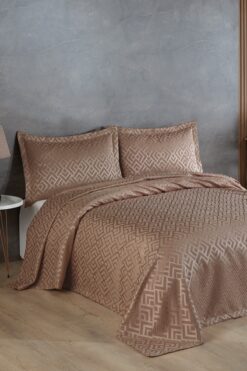 BİRHOME Estila Jakarlı Şönil Çift Kişilik Yatak Örtüsü (koyu Kahve)