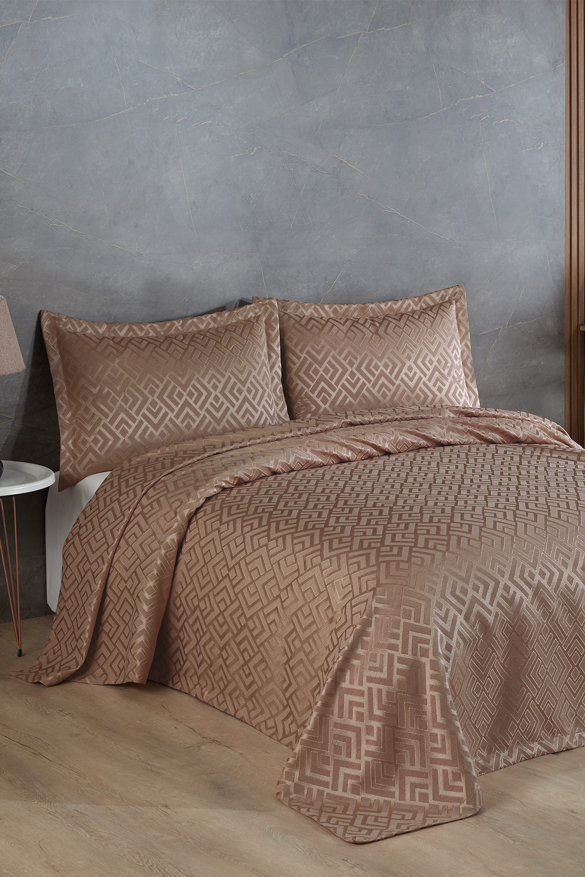 BİRHOME Estila Jakarlı Şönil Çift Kişilik Yatak Örtüsü (koyu Kahve)