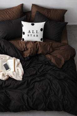 Always Çarşafı Lastikli Çift Taraflı Çift Kişilik Nevresim Takımı Siyah-Koyu Kahve