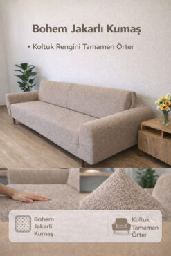 Faiend Bohem Desen 3 Kişilik Vizon Kanepe Örtüsü | Lastikli Koltuk Örtüsü |çekyat Örtüsü| koltuk kılıfı
