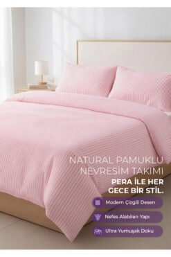 Days In Colours Çift Kişilik %100 Pamuk Çizgili Nevresim Takımı - Pera Serisi