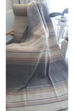 asildükkan 4 Mevsim Battaniye Çift Kişilik 180*220cm Balkon Tv Battaniyesi Gri Çizgili