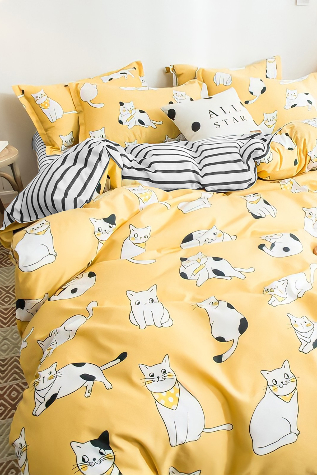 Always Ranforce Çift Taraflı Tek Kişilik Nevresim Takımı Çizgili Kedi