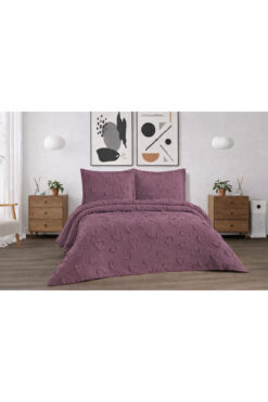 diabella Kalpli 3 Parça Çift Kişilik Yatak örtüsü Mürdüm