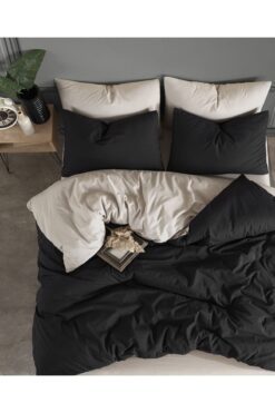 conzaliza Lastikli Çarşaflı Çift Kişilik Nevresim Takımı | Siyah Bej |