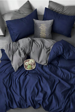 İQON Lastikli Çarşaflı Nevresim Takımı Tek Kişilik Lacivert-Gri