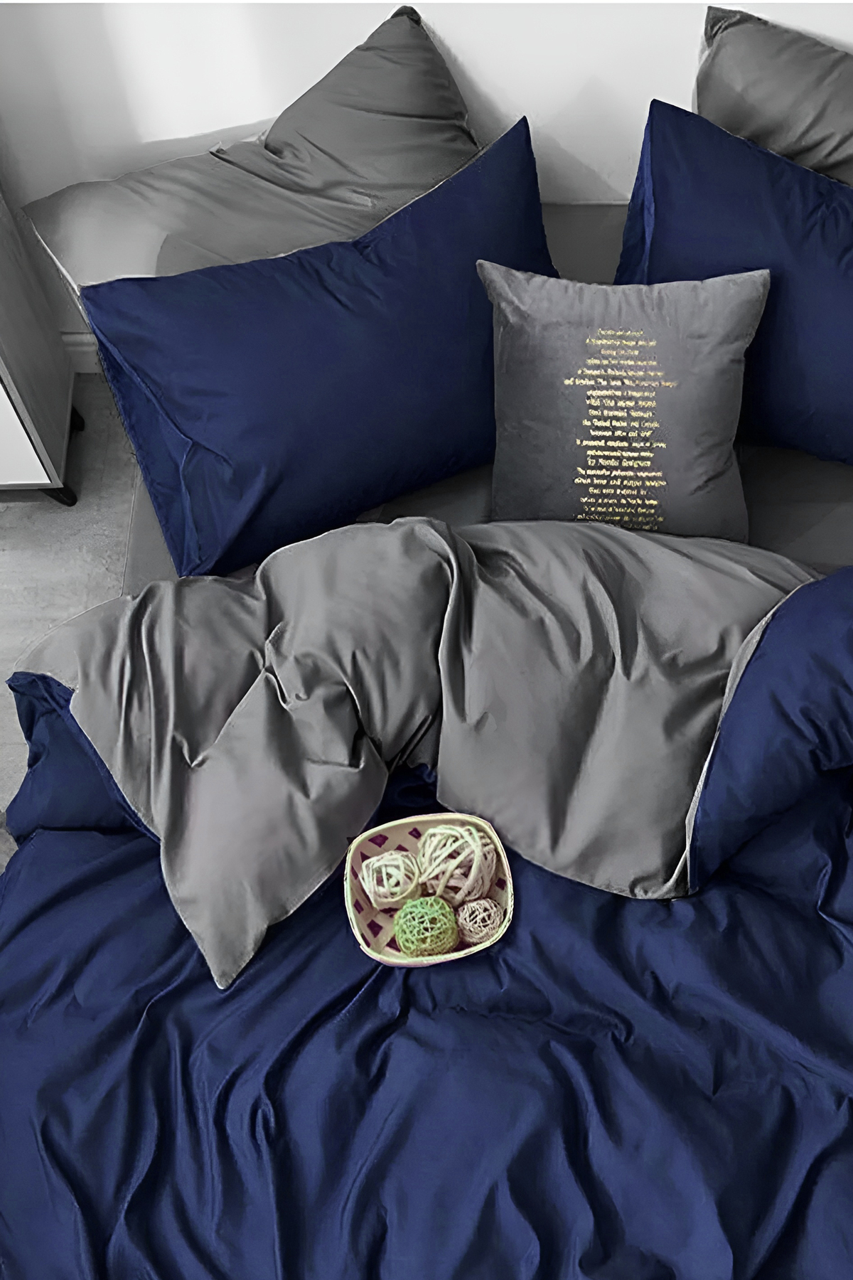 İQON Lastikli Çarşaflı Nevresim Takımı Tek Kişilik Lacivert-Gri - Görsel 2