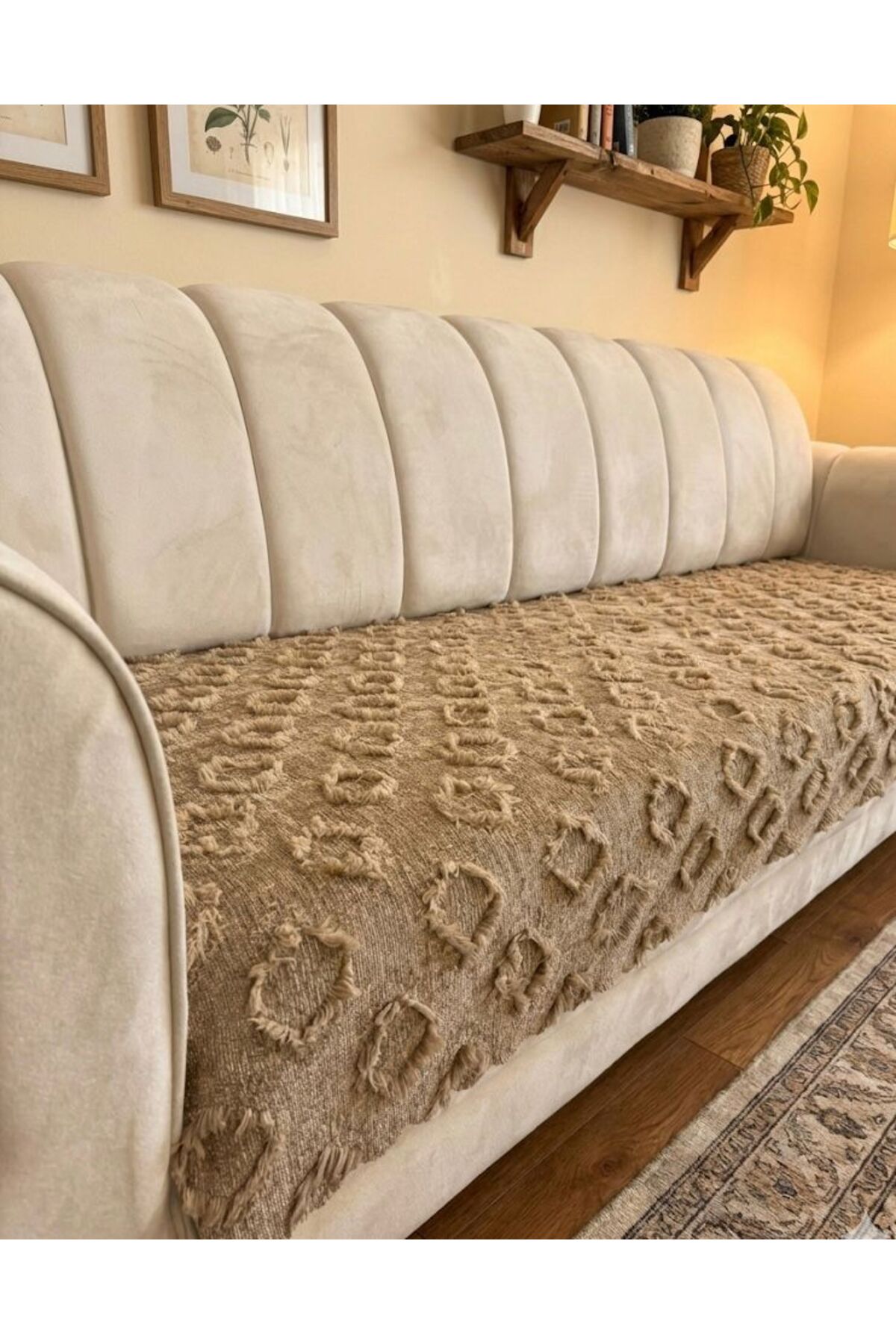 NEREZ TEKSTİL Şönil Bohem Kaymaz Desen Koltuk Örtüsü 90x200 cm | 3 Kişilik Kanepe, Çekyat Örtüsü