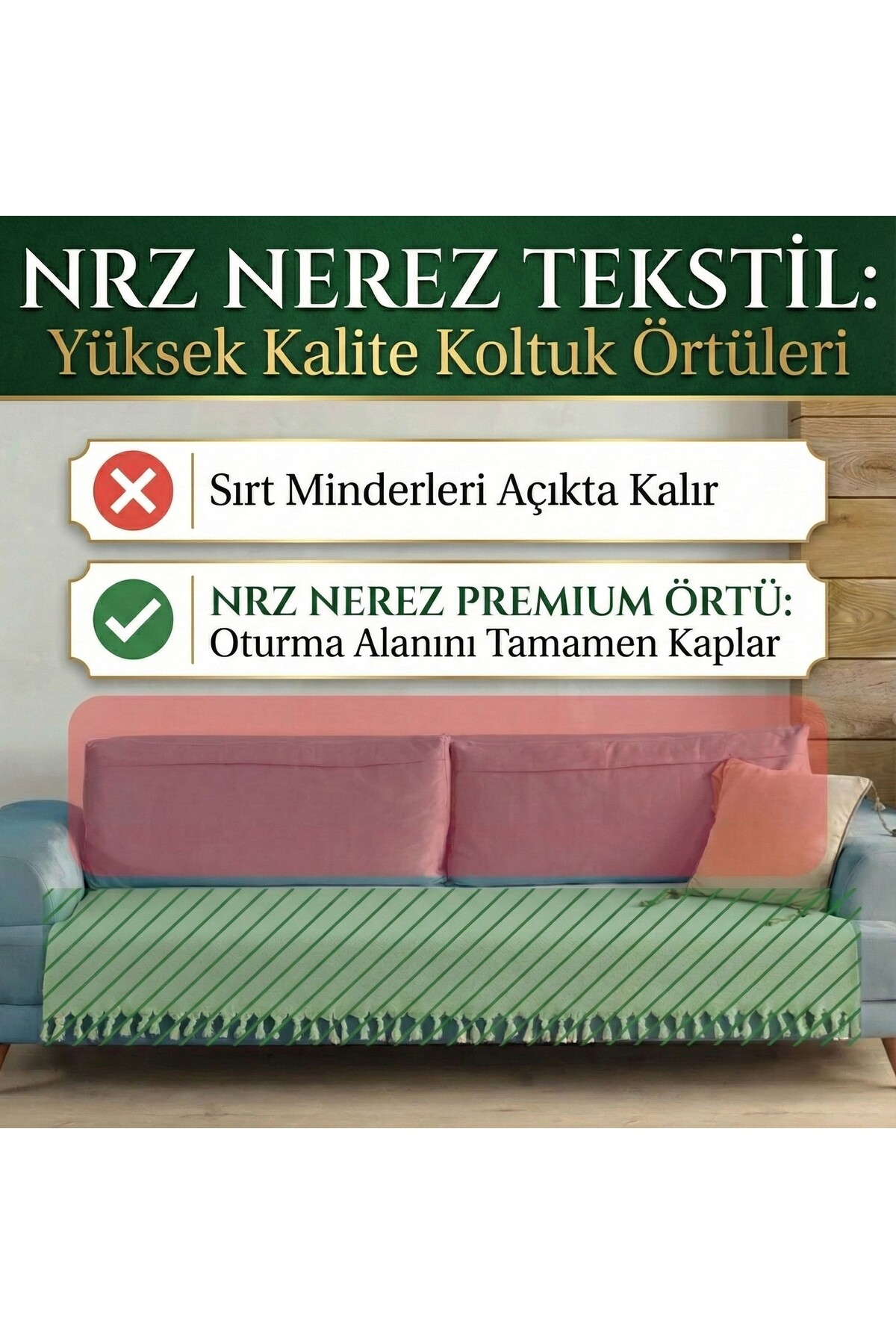 NEREZ TEKSTİL Şönil Bohem Kaymaz Desen Koltuk Örtüsü 90x200 cm | 3 Kişilik Kanepe, Çekyat Örtüsü - Görsel 2