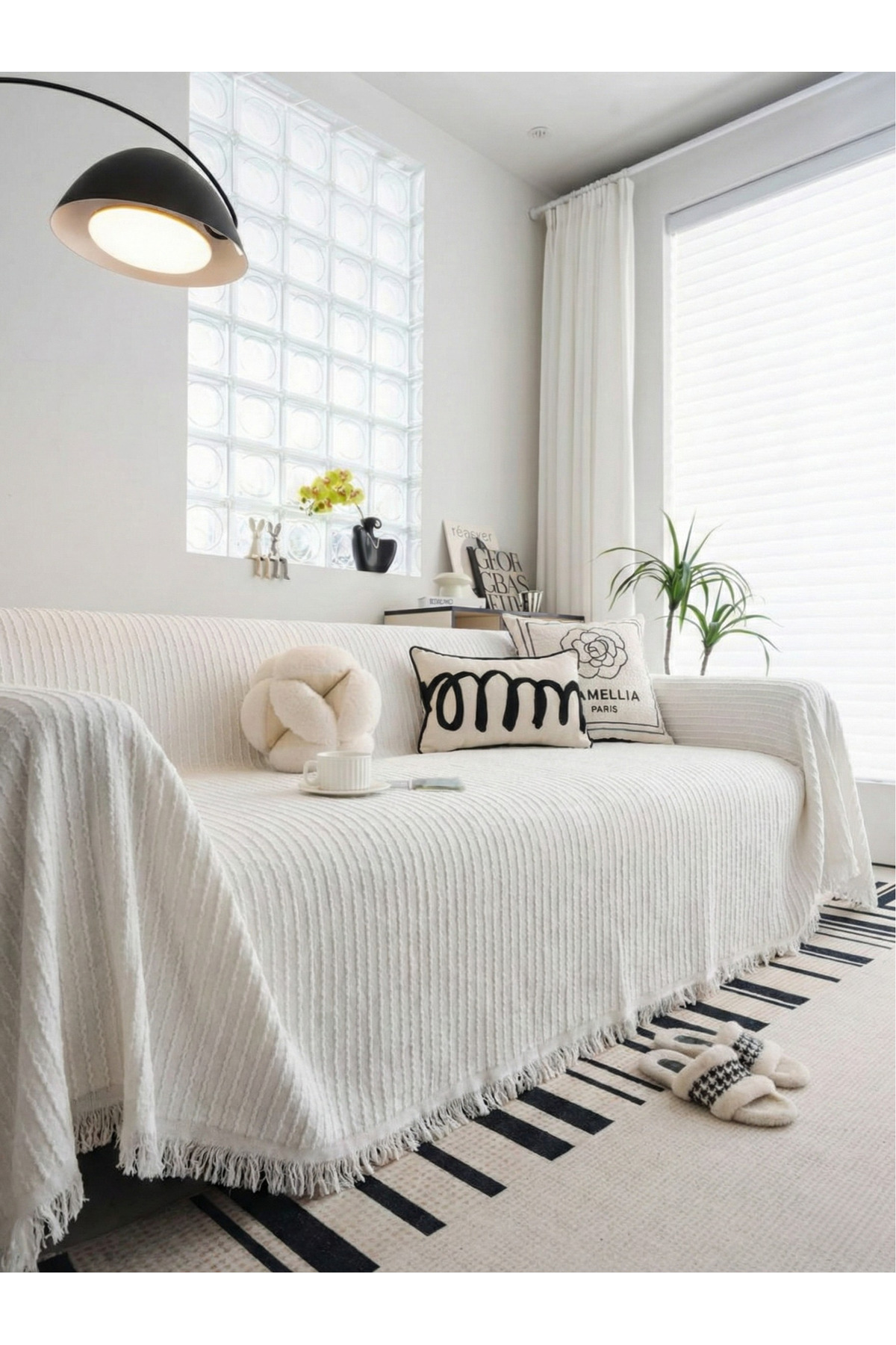 rellhome Pamuklu Koltuk Örtüsü Saçaklı|Çok Amaçlı Örtü|Koltuk Şalı|Kolları Kapatan|Battal Boy|180x350