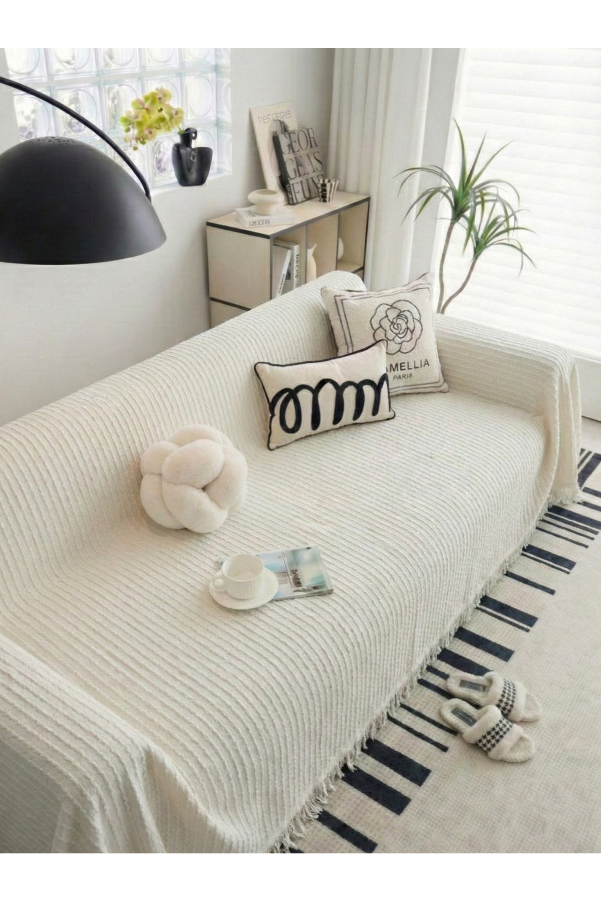 rellhome Pamuklu Koltuk Örtüsü Saçaklı|Çok Amaçlı Örtü|Koltuk Şalı|Kolları Kapatan|Battal Boy|180x350 - Görsel 2