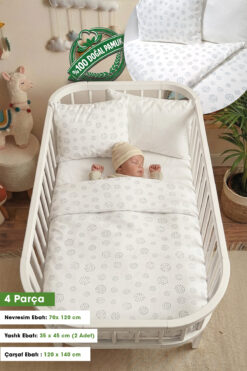 Yada Baby %100 Pamuk Poplin Kumaş Bebek & Yenidoğan 4 Parça Nevresim Takımı 70 X 120 Cm