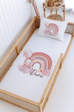 Lilabio %100 Pamuk İsme Özel Montessori Yatak Pike Seti 100x200 Tavşan