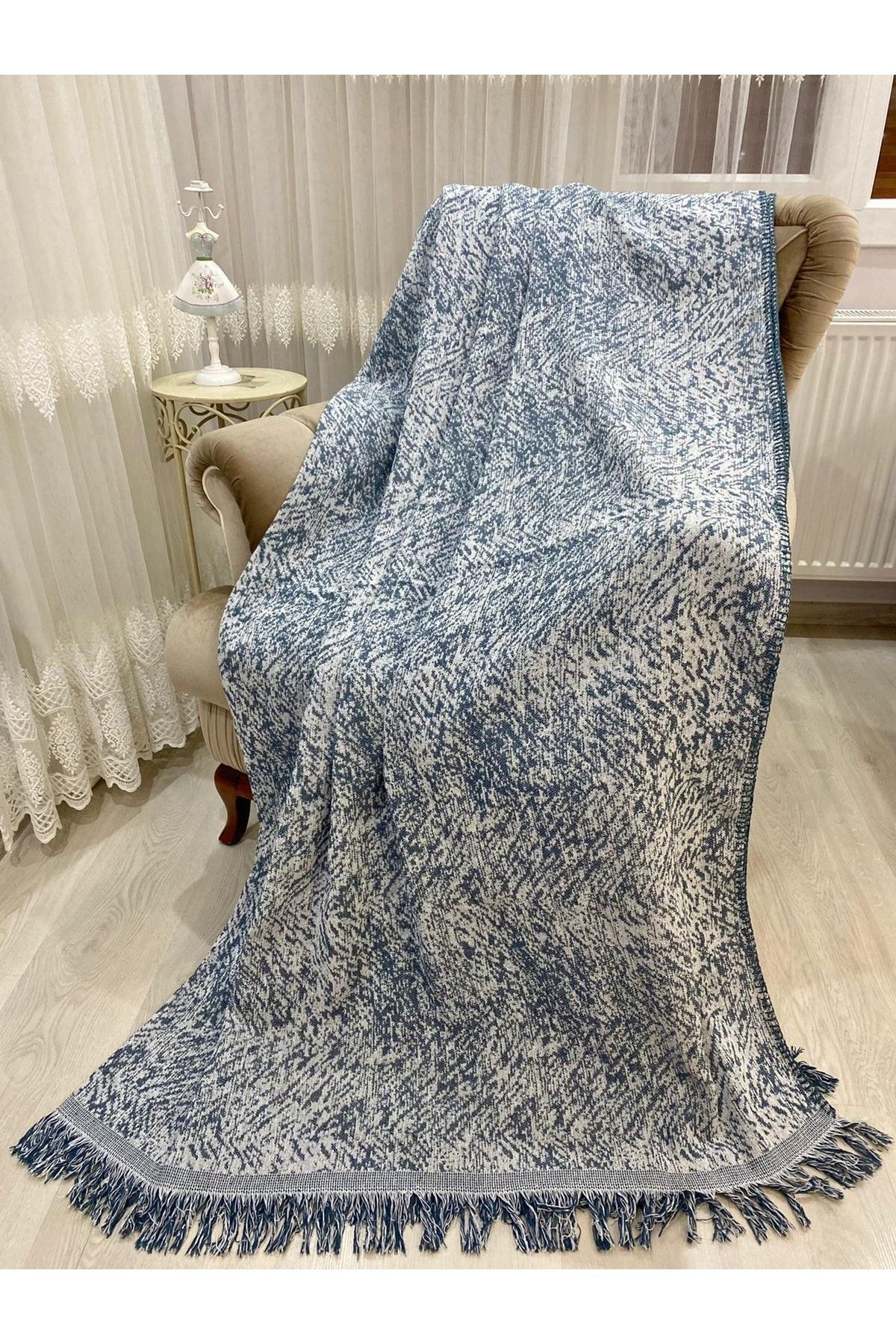 Özlü Home Lüks Pamuklu Koltuk-çekyat Örtüsü Kot Mavisi 170x220 Çift Taraflı Terletmez Kaymaz