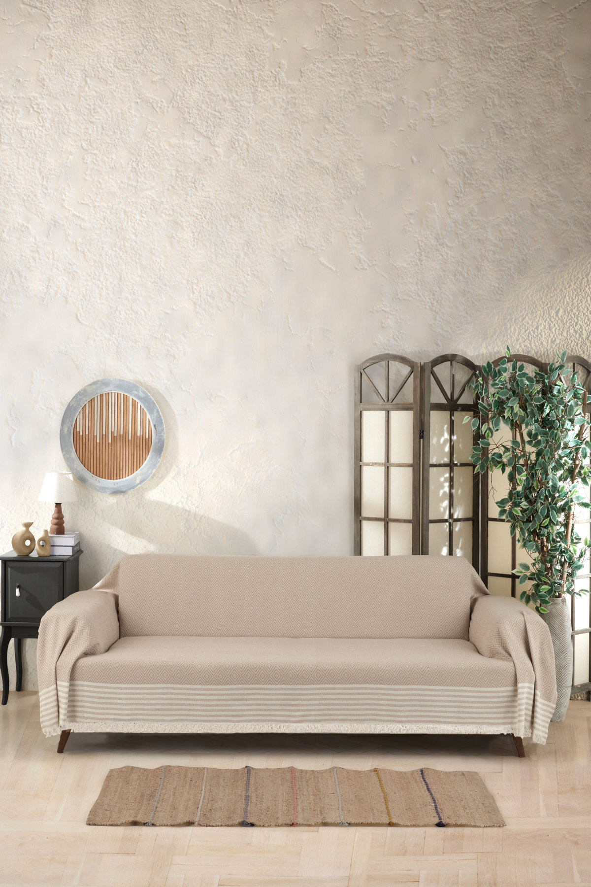 Miracolo Home Pamuklu Kolları Örten 310 Cm Koltuk Kanepe Çekyat Örtüsü Önden Saçaklı Kaymaz Tasarım Çok Amaçlı - Görsel 3